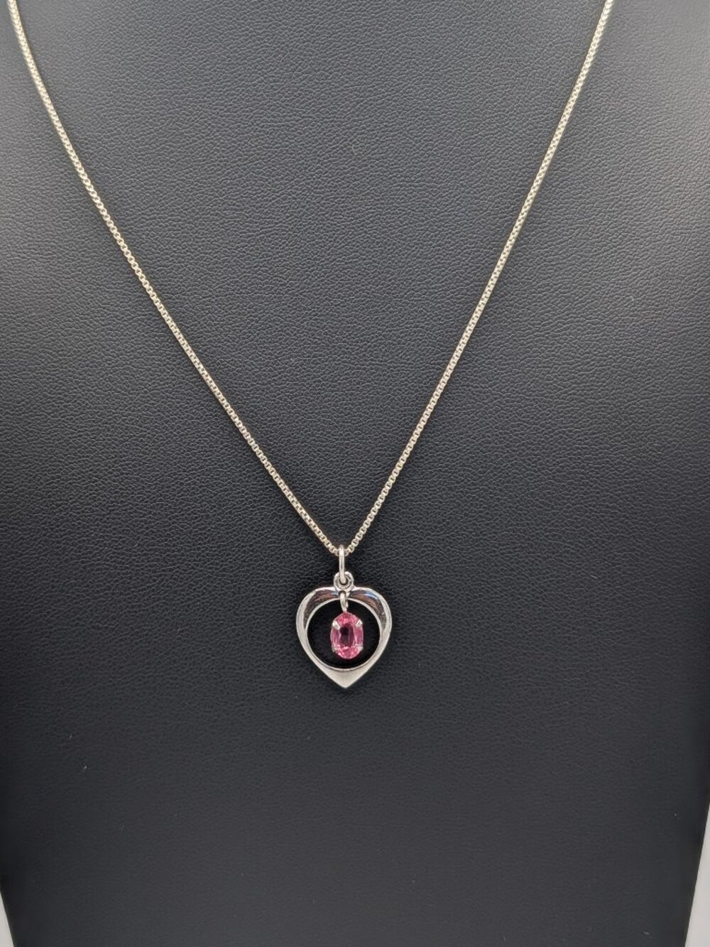 Vintage Sterling Silver Floating Pink Gem Heart Necklace Dainty 16" Chain